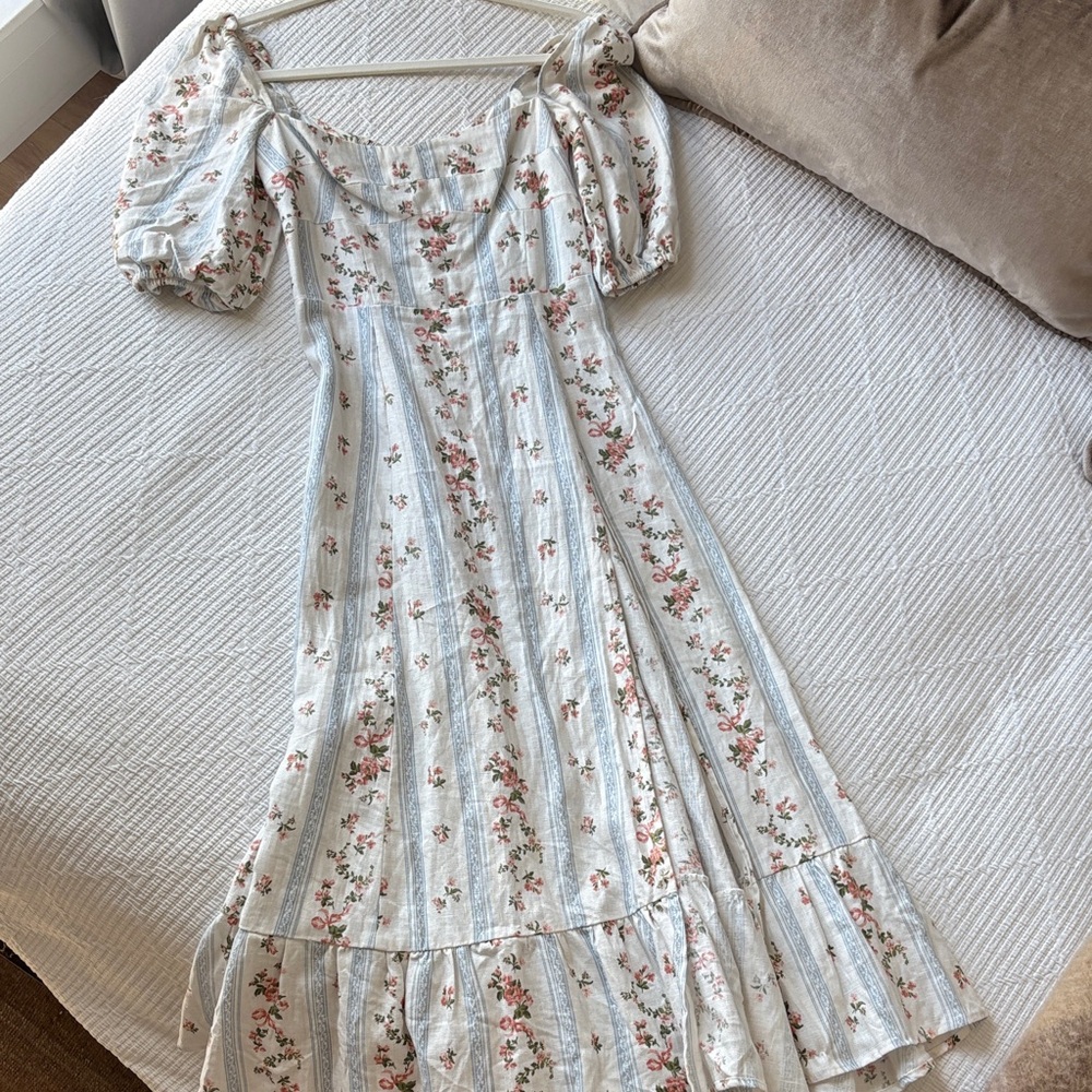 Reformation Floral Stripe Maxi Dress in Cream and Pink